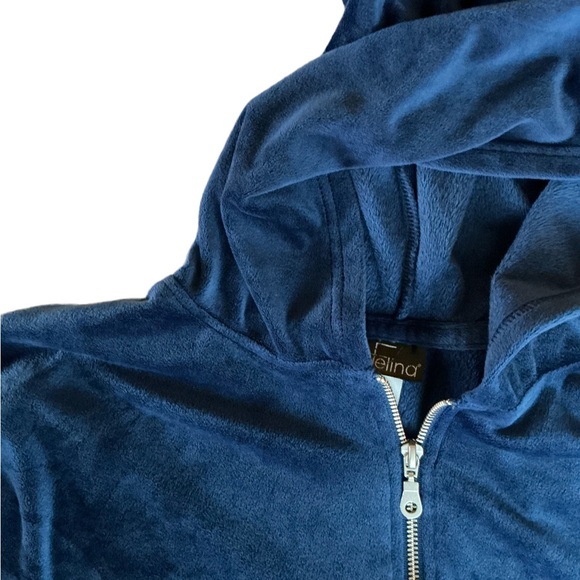 Y2K Tracksuit Velour Zip up jacket hoodie blue women’s XL velvet 2000'S - Picture 5 of 8